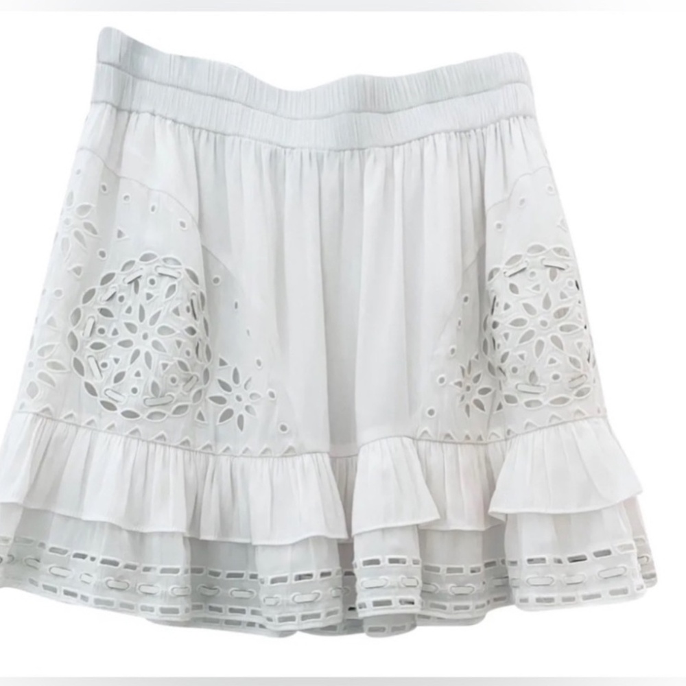 Ramy Brook White Mini Skirt with Eyelet and Leather Accents Size L